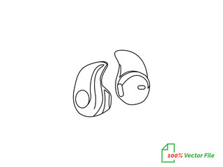 Portable earphones. Isolated vector icon. Headphone continuous single-line outline vector art drawing and simple one-line minimalist design. Air pods icon. Wireless symbol modern simple vector icon. 
