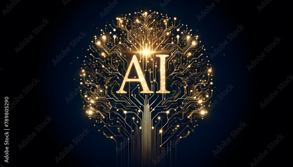 Poster concept of ai with glowing 'ai' letters and an intricate digital circuit pattern, creating a fusion 