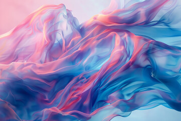 A colorful, flowing piece of fabric with a pink and blue hue - obrazy, fototapety, plakaty