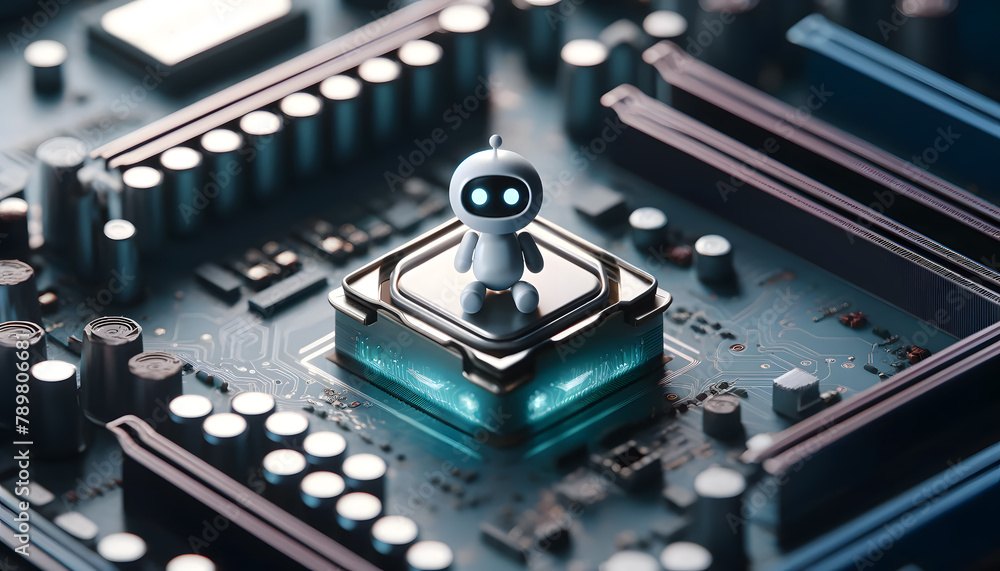 Poster concept of artificial intelligence, featuring an ai-brain made of circuit patterns with surrounding 