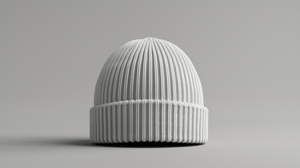 White knit hat on gray background for mock-up