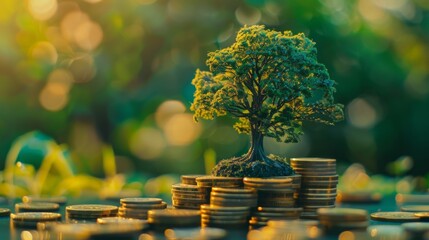 The image shows a tree growing out of a pile of coins, symbolizing the growth of wealth and prosperity.