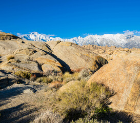 The Alabama Hills With Mt. Whitney and The Snow Capped Sierra Nevada Range, Alabama Hills National Scenic Area, California, USA