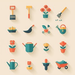 A collection of garden tools and plants