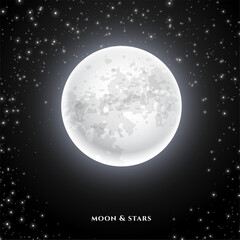 realistic full moon and starry night sky background design