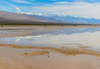 Telescope Peak and The Panamint Mountains Reflecting on Lake Panamint, Death Valley National Park, California, USA