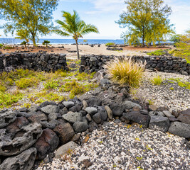 Ancient Stone Walls at Ho'ona Historic Preserve, Hawaii Island, Hawaii, USA