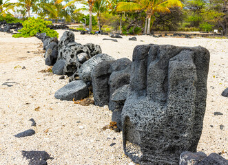 Lava Stone Lined Pathway Along Makako Bay, Ho'ona Historic Preserve, Hawaii Island, Hawaii, USA