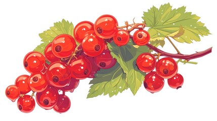 A cluster of juicy currants vibrant red berries dangling from a verdant branch perfect for vegetarian and vegan recipes This cartoon 2d icon stands out against a white background ideal for 