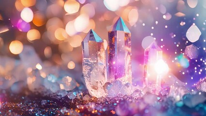 A blurred arrangement of crystal s and pointed stones adds a mystical touch to this defocused backdrop evoking a sense of healing energy and peace. .