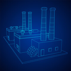 Fototapeta na wymiar Industrial factory. Plant or Factory Building. Manufacturing building. Wireframe low poly mesh vector illustration.