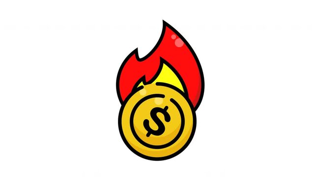 Animated Coin with dollar sign and fire, representing financial risk or growth, suitable for finance blogs, investment articles, or business presentations.