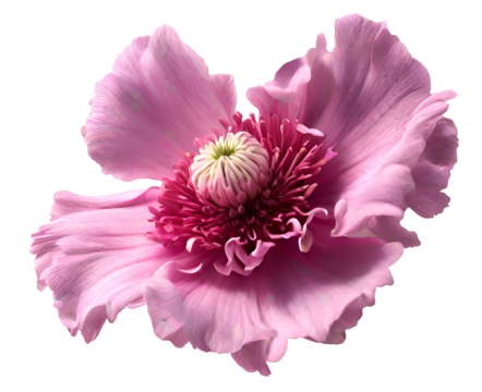 a closeup image of a pink peony blossom at peak bloom with a black background near Gervais Oregon