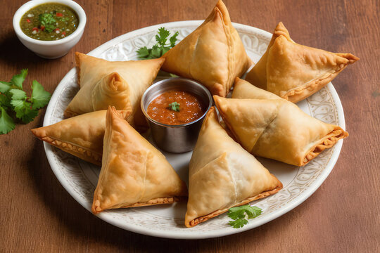 Samosa, samsa or somsa is a triangular fried cake. The filling is boiled potatoes seasoned with spices mixed with peas, onions, cilantro, and sometimes paneer. This snack is popular in Central Asia, S