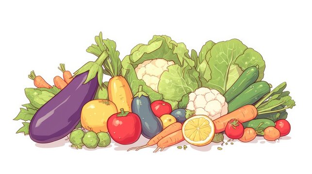 Illustration of fresh produce vegetables and fruits