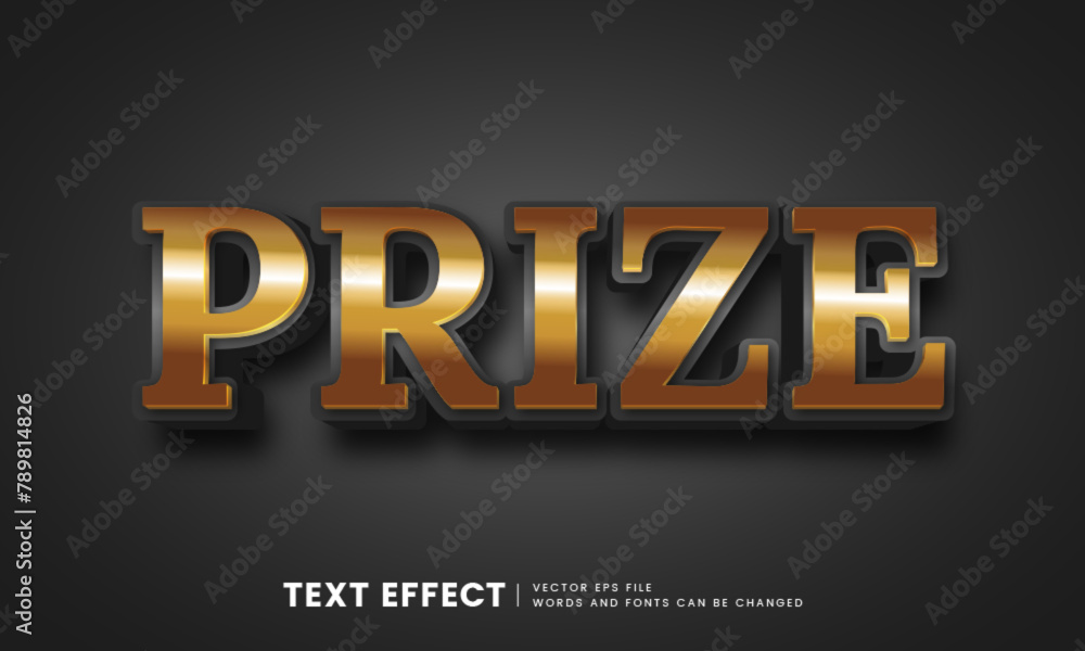 Poster editable elegant 3d gold prize text effect. fancy font style perfect for logotype, title or heading 