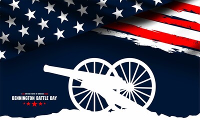 bennington battle day design background illustration with american flag and bennington cannon suitable for greeting at a bennington battle day moment in united states