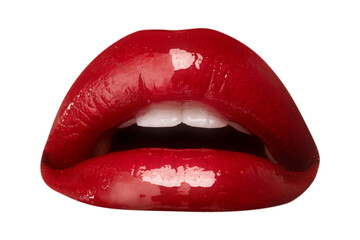 Red glossy lips sticker overlay with a white border design element