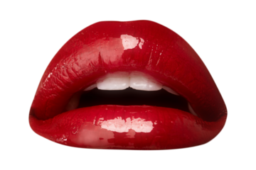 Red glossy lips sticker overlay with a white border design element
