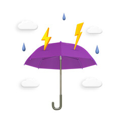 Umbrella purple color stand with lightning strikes 3d 