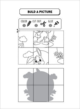 Printable cut and Paste puzzle activity page - Cut and Paste Worksheets for Kindergarten ,kids and children  EPS 10