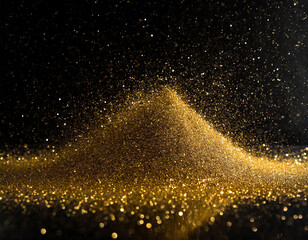 Gold dust powder sparkling glitter black background texture - obrazy, fototapety, plakaty