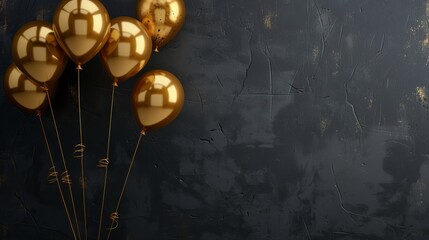 Golden elegance: vibrant bunch of balloons against sleek black wall - horizontal banner - Powered by Adobe