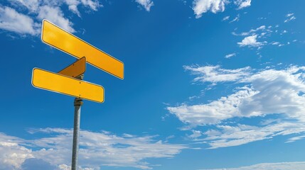 Blank directional road signs blue sky background, AI generated Image