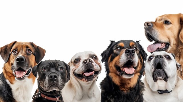 Diverse dog ensemble singing 'happy birthday to you' on white background – joyful canine choir celebrating special occasion