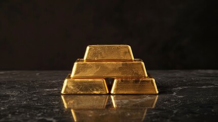 Gold bar stack on black background, AI generated Image