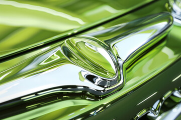 Chrome-plated green car emblem embodying eco-friendly technology