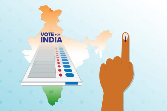 vector illustration Of Showing Voting Finger With Electronic Voting Machine, vote for india.