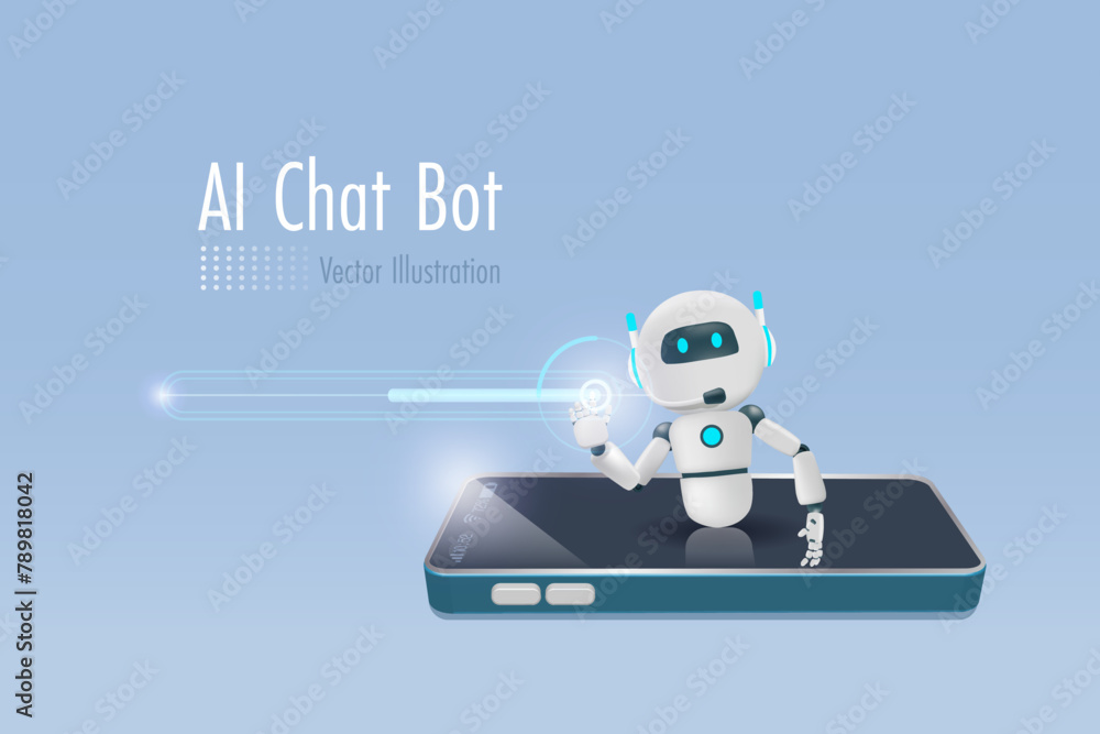 Poster ai chat robot on smart phone touch digital download bar. ai robotics and chatbot innovation technolo