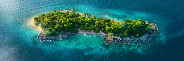 Aerial View of Island Landscape,
Tropical island with sea and palm taken from drone Seychelles aerial photo St Pierre Island

