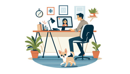 Concept of remote meeting at home. Vector illustration.