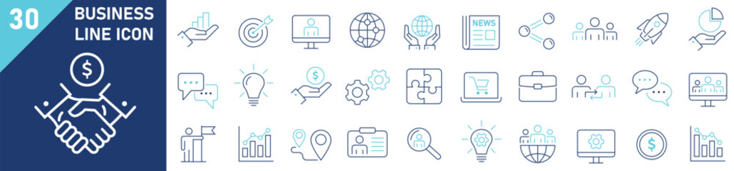 Business icon set. Business and Finance web icons in line style. Collection of business related icon.