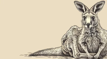 Foto op Canvas  Kangaroo sitting, head turned sideways, eyes open © Jevjenijs