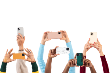 Png social media audience mockup crowd filming through smartphones