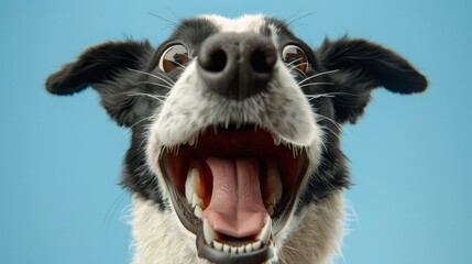   A tight shot of a dog's exposed mouth with its tongue extending - obrazy, fototapety, plakaty