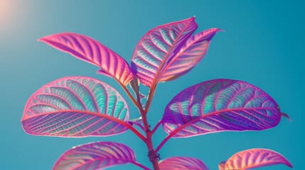   A tight shot of a pink-green plant against a blue sky background