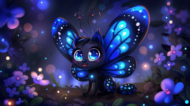   A blue butterfly atop a forest of purple and blue flowers Another forest of similar hue surrounds it