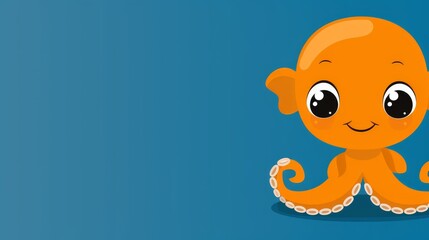  A smiling orange octopus, chained on a blue backdrop