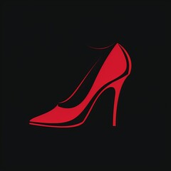   Red high-heel shoe with pointed toe against black backdrop Shadow of women's shoe cast below