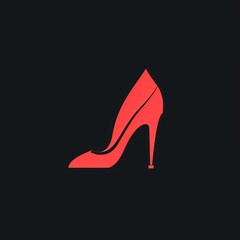   Red high-heel shoe  on black background - Minimalist fashion illustration Ideal for logos or icons