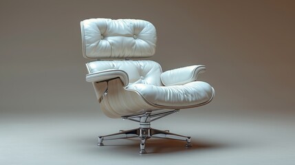   Front view of an office chair with a white leather backrest and footrest on a gray background