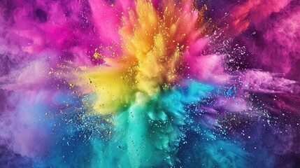 Color Powder Explosion With Rainbow Background,Concept of spectrum, swirl, banner, holi, texture, splash,Colored powder explosion,banner, poster, cover, brochure or presentation.