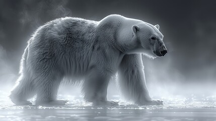  Polar bear in water, smoking back - obrazy, fototapety, plakaty
