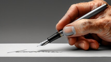   A person's handwriting with a fountain pen in the center of a blank paper