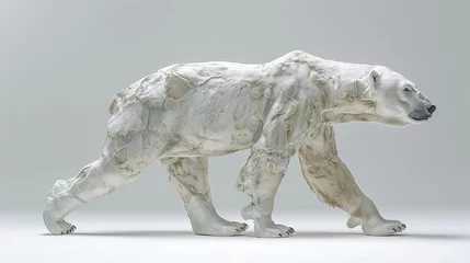 Foto op Canvas   A pristine white polar bear sculpture against an uncluttered white backdrop, subtly mirroring its form in a gentle light reflection © Jevjenijs