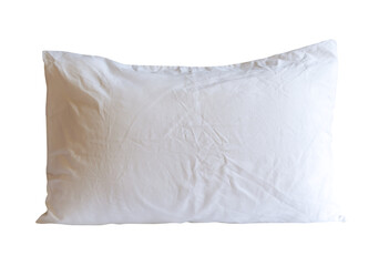 Top view of white pillow with case after guest's use in hotel or resort room isolated with clipping path in png file format. Concept of comfortable and happy sleep in daily life